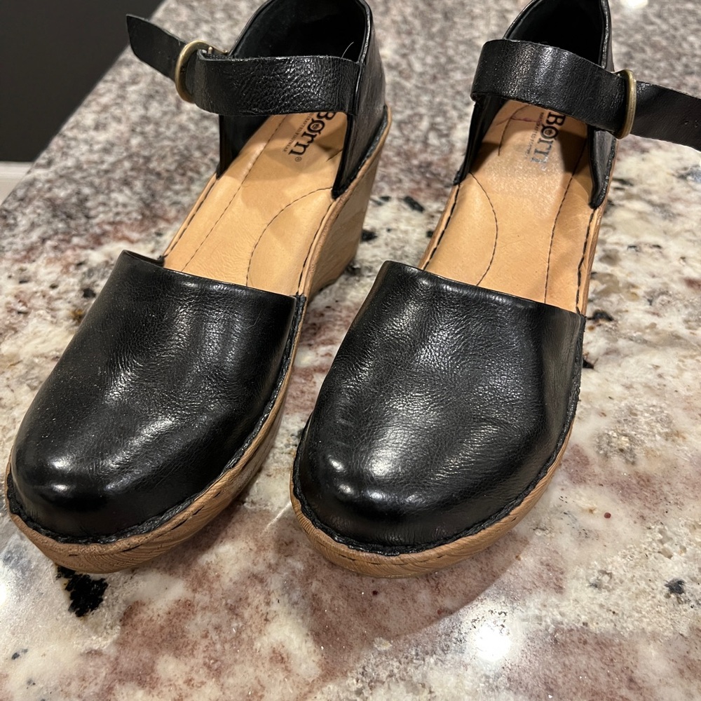 Born Black Leather Wedge Shoes